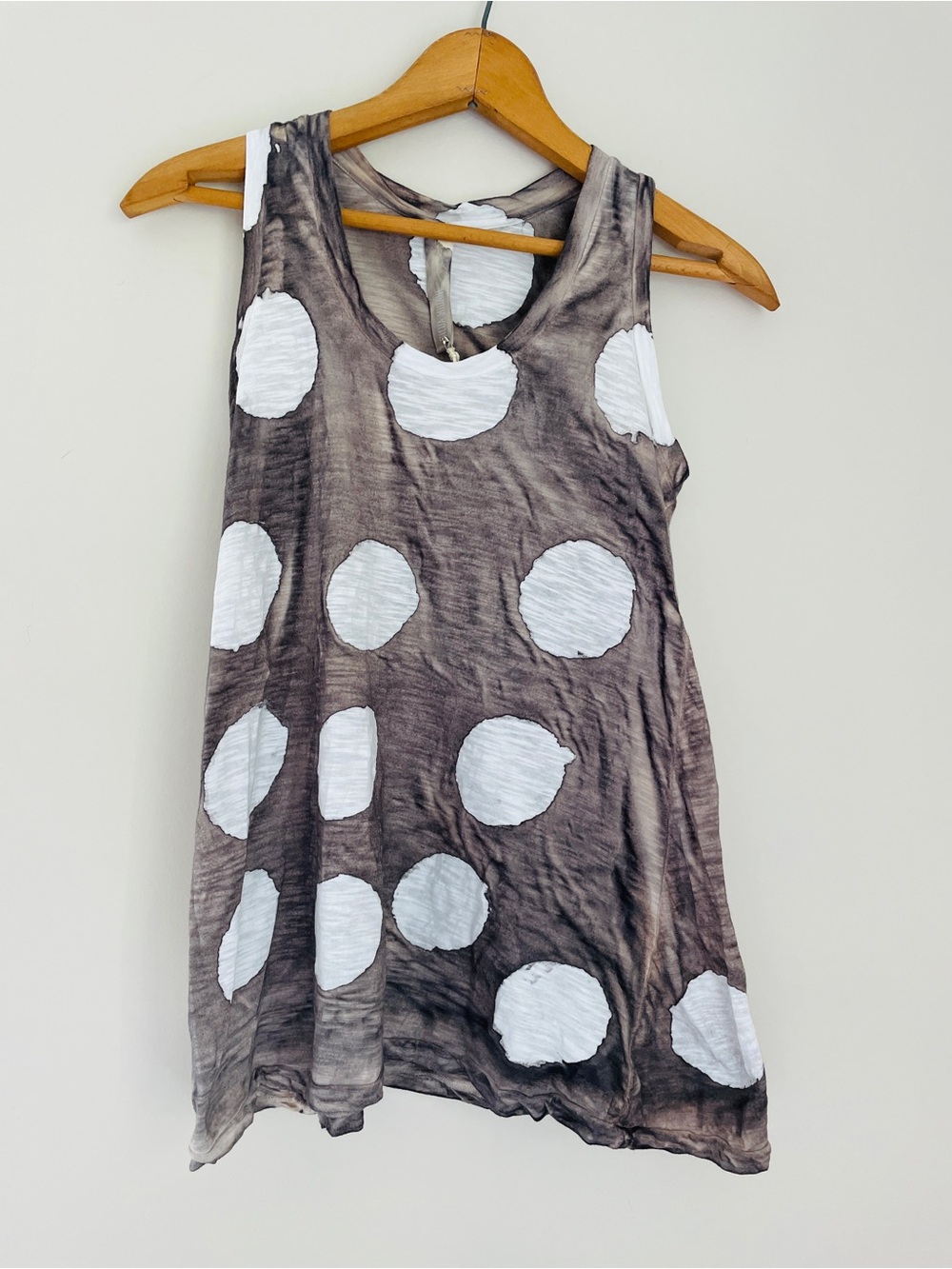 NWT Gilda Midani Cotton Polka Dot Tank Top Size XS Grey Tie Dye Distressed